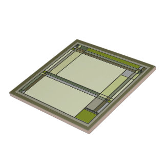 緑の中の素晴らしいアーツ&クラフツの幾何学模様 タイル