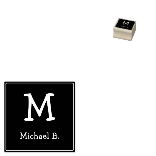 緑の丸い正方形に白のモノグラムと名前 ラバースタンプ (押印)