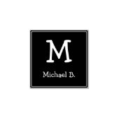 緑の丸い正方形に白のモノグラムと名前 ラバースタンプ (インプリント)