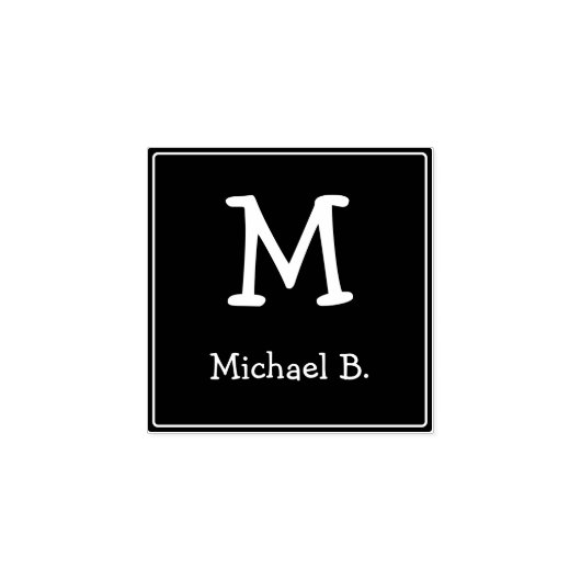 緑の丸い正方形に白のモノグラムと名前 ラバースタンプ (インプリント)