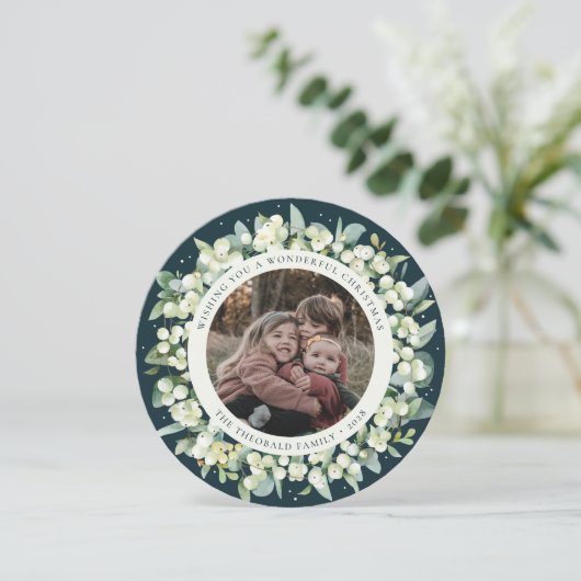 緑の丸型/四角型スノーベリー+ユーカリの写真 シーズンカード (スタンド正面)