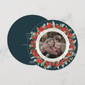 緑の丸型/四角型 赤い実+ユーカリの写真 シーズンカード (正面/裏面)