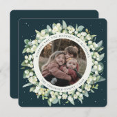 緑の丸型/角型 スノーベリー+ユーカリの写真 シーズンカード (正面/裏面)