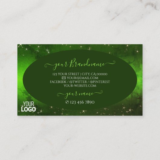 緑の丸模様かわいいグリッタースター(ロゴ付き) 名刺 (裏面)