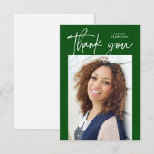 緑の予算モダン書道写真卒業 サンキューカード (正面/裏面)