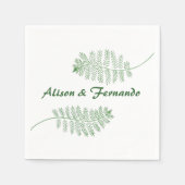緑の二つパーソナライズされたの結婚シダ スタンダードカクテルナプキン (正面)