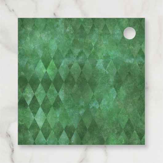 緑の仮装のコルセットとハーレクインパターン フェイバータグ (裏面)