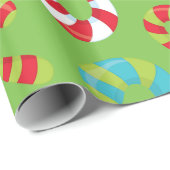 緑の休日の包装紙のキャンディ・ケーン ラッピングペーパー (ロールコーナー)
