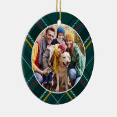 緑の休日の格子模様のフレーム家族の写真クリスマス セラミックオーナメント (右)