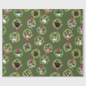 緑の休日猫のリース ラッピングペーパー (フラット)