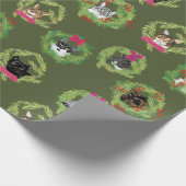 緑の休日猫のリース ラッピングペーパー (角)