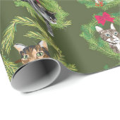緑の休日猫のリース ラッピングペーパー (ロールコーナー)