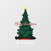 緑の伝統的クリスマスツリーの窓が貼り付く ウィンドウサイン (シート)