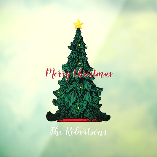 緑の伝統的クリスマスツリーの窓が貼り付く ウィンドウサイン (シート3)