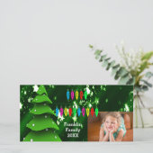 緑の偽クリスマスツリーとライトフォトカード シーズンカード (スタンド正面)