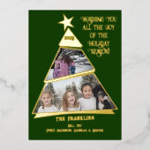 緑の傾いた木の楽しいモダンな写真 箔シーズンカード (正面)