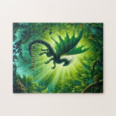 緑の光線の中を飛ぶドラゴン ジグソーパズル (横)