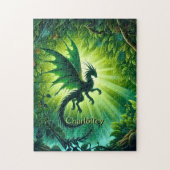 緑の光線の中を飛ぶドラゴン ジグソーパズル (縦)