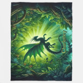 緑の光線を浴びて飛ぶドラゴン フリースブランケット (正面)