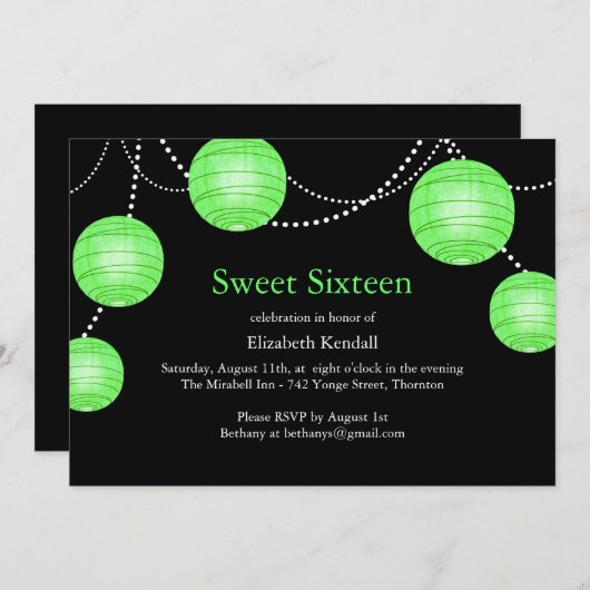 緑の党のランタンの菓子16の誕生日の招待状 招待状 (正面/裏面)