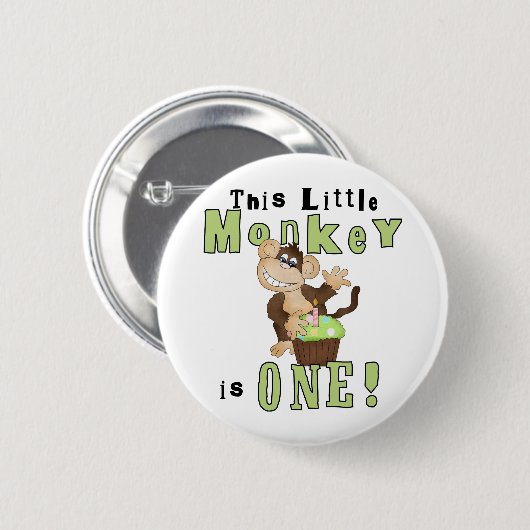 緑の党猿の第1誕生日のTシャツおよびギフト 缶バッジ (正面&裏面)
