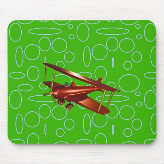 緑の円とループ上の赤い飛行機 マウスパッド (正面)