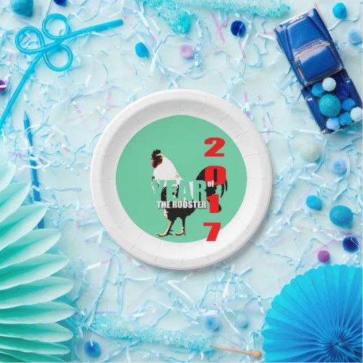 緑の円の紙皿の2017年のオンドリ年 ペーパープレート (パーティー)