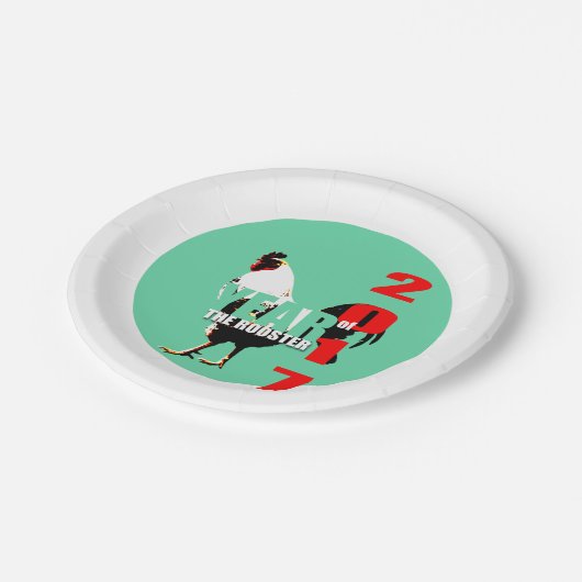 緑の円の紙皿の2017年のオンドリ年 ペーパープレート (アングル)