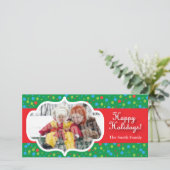 緑の円形浮彫りのウィットの水玉模様のフォトカード シーズンカード (スタンド正面)