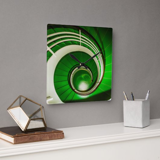 緑の円形階段 スクエア壁時計 (オフィス)