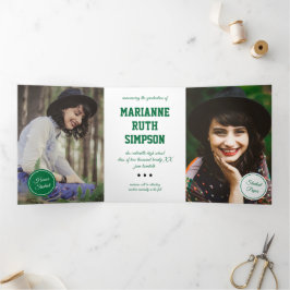 緑の円5写真の卒業 三つ折り招待状