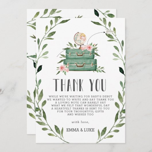 緑の冒素朴険ベビーシャワースーツケース  サンキューカード (正面/裏面)