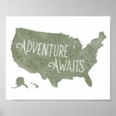 緑の冒険が待っているアメリカ地図 子供部屋インテリア ポスター (正面)