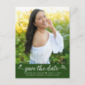 緑の写真の卒業スクリプトハート インビテーションポストカード (正面)