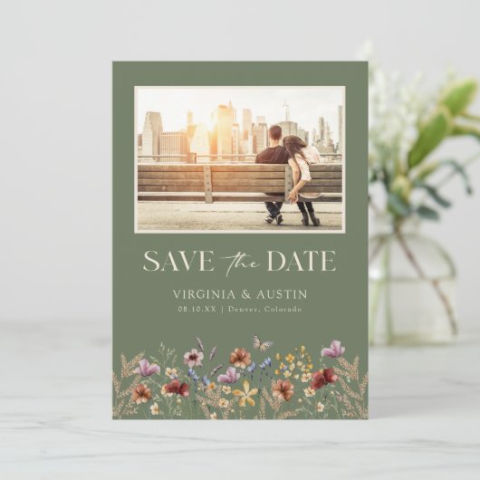 緑の写真フローラQRコード日付の保存 セーブザデート (スタンド正面)