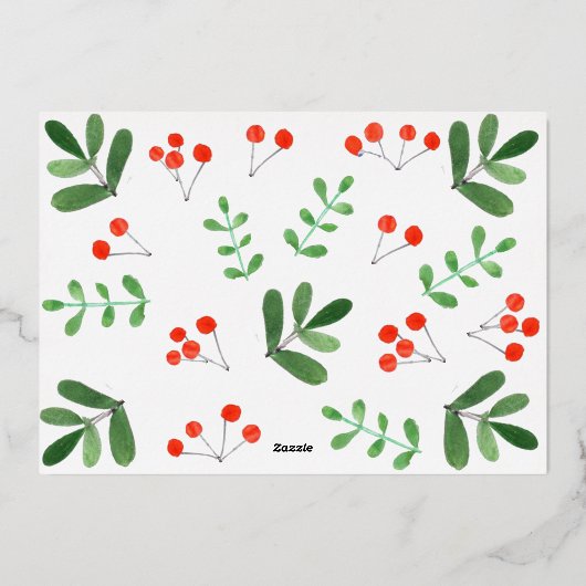 緑の写真メリークリスマススクリプト赤い金ゴールド 箔シーズンカード (裏面)