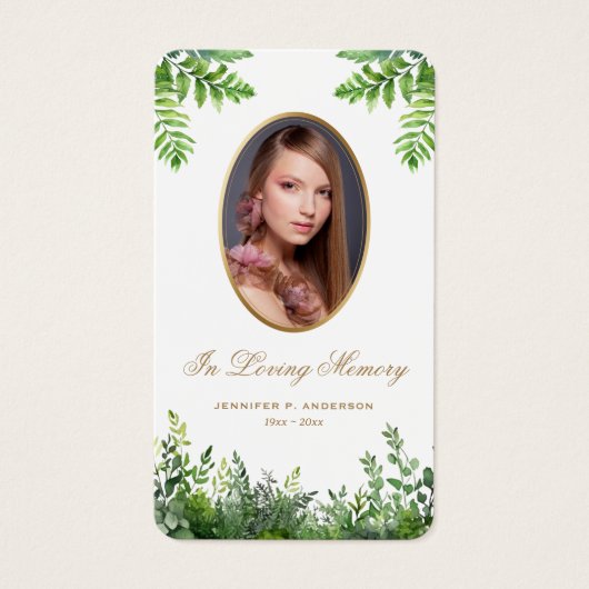 緑の写真葬儀記念祈りの言葉カード (正面)