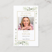 緑の写真葬儀記念祈りの言葉カード 名刺 (正面)
