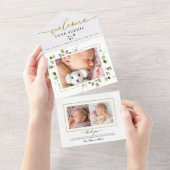 緑の写真誕生のお知らせ&サンキューカード オールインワン招待状 (貼ってはがせる)