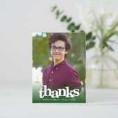 緑の写真 卒業 ありがとう 太字 タイポグラフィ ポストカード (スタンド正面)