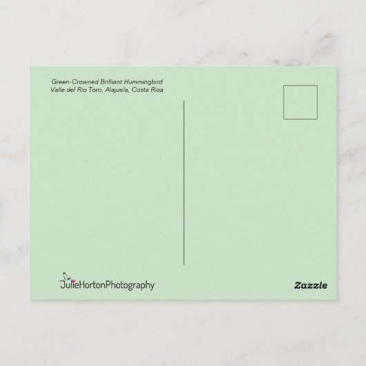 緑の冠を持つ鮮やかなハチドリ飛んでいるドリ ポストカード (裏面)