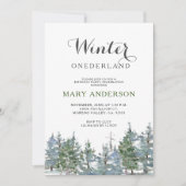 緑の冬のオンダーランド誕生日 招待状 (正面)