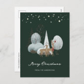 緑の冬のシーン星林の鹿のクリスマス シーズンポストカード (正面/裏面)