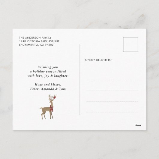 緑の冬のシーン星林の鹿のクリスマス シーズンポストカード (裏面)
