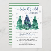 緑の冬のベビーベビーシャワー外は寒い 招待状 (正面/裏面)