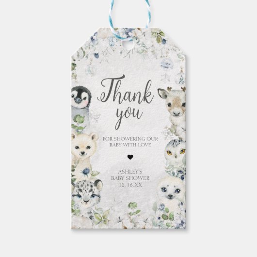 緑の冬の北極動物のメッセージカード ギフトタグ (正面)