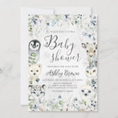 緑の冬の北極動物の赤ちゃんシャワー 招待状 (正面)