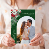 緑の冬の松の水色結婚の写真 サンキューカード