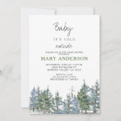 緑の冬の森の森の森の赤ちゃんシャワー 招待状 (正面)