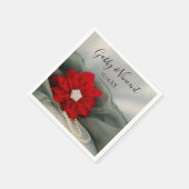 緑の冬の結婚式のポインセチアと真珠 スタンダードカクテルナプキン (角)